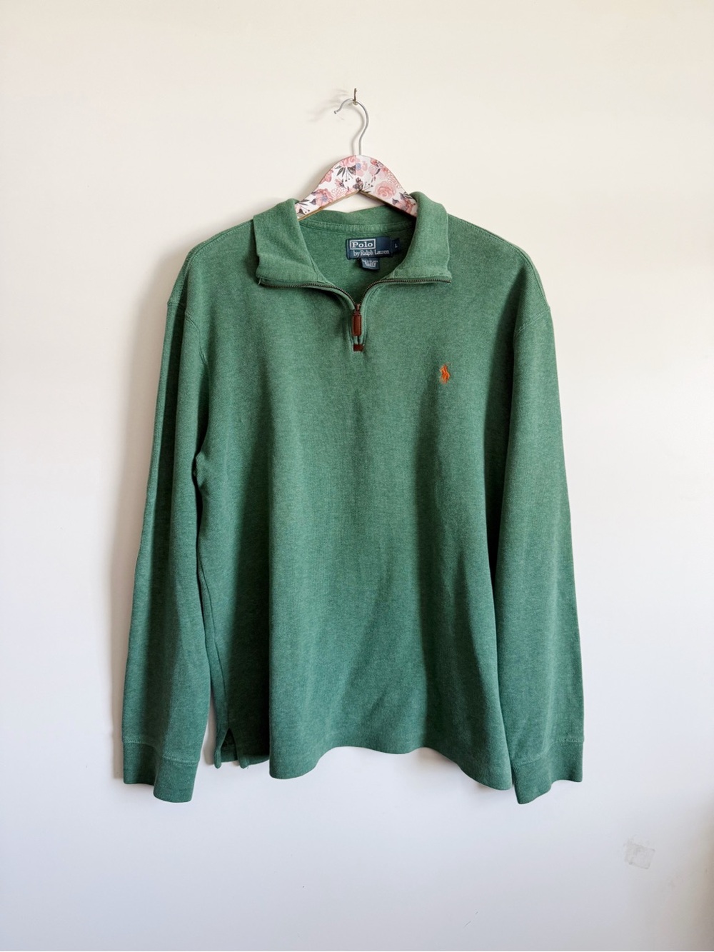 POLO Ralph Lauren Green Cotton 1/4 Zip Long Sleeve Sweater Orange Men’s Large
